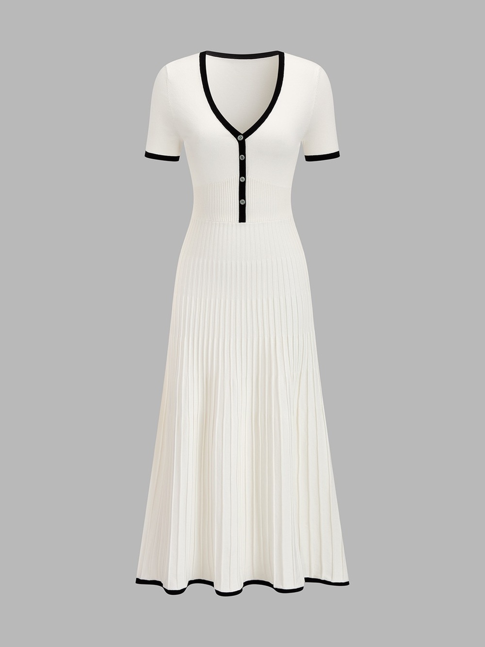 Commense Contrast Trim Short Sleeve Knit Maxi Dress